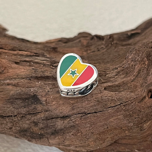 Senegal Flag Exclusive Heart Bead Charm for Pandora Bracelet