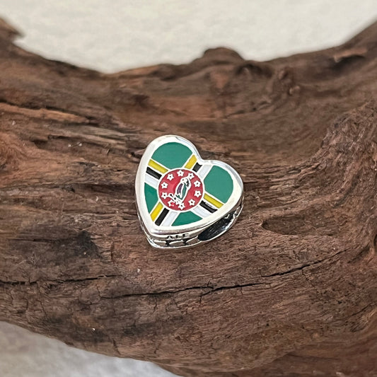 I Love Dominica Flag Exclusive Heart Bead Charm for Pandora Bracelet