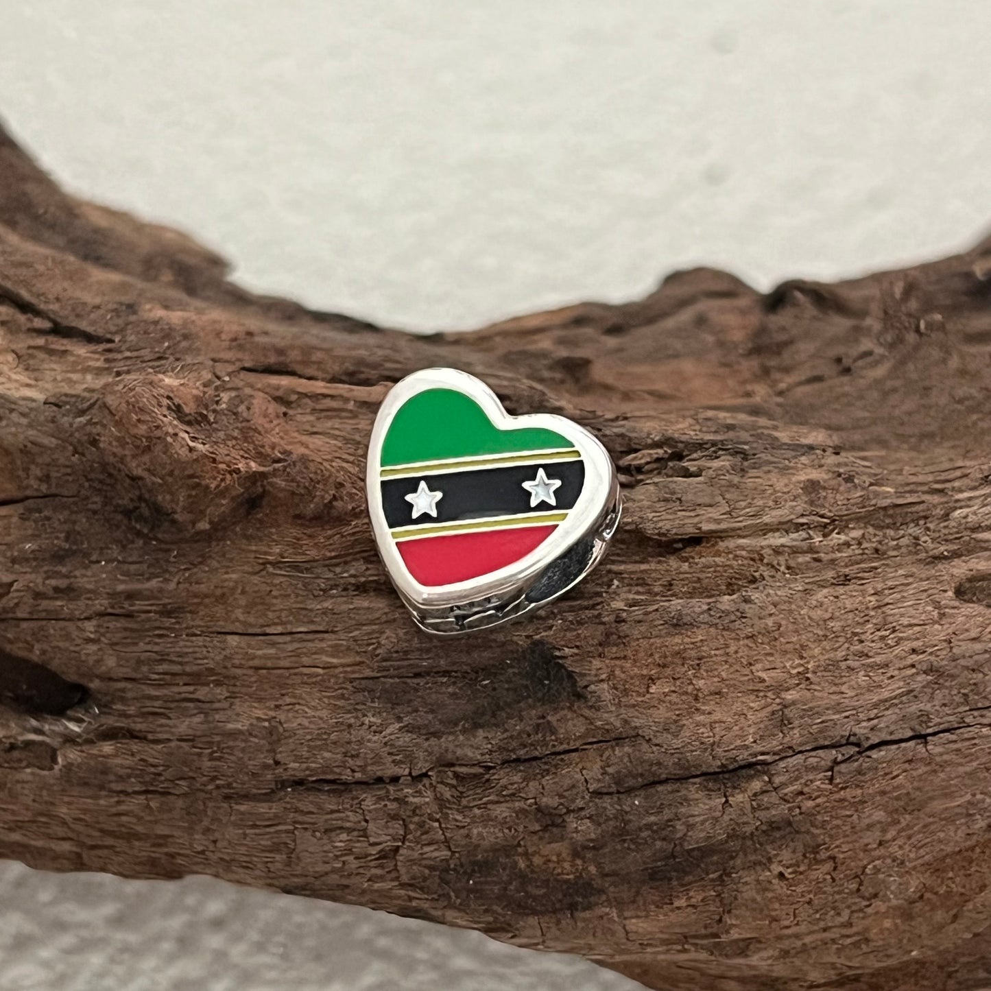 St.Kitts & Nevis Flag Exclusive Heart Bead Charm for Pandora Bracelet