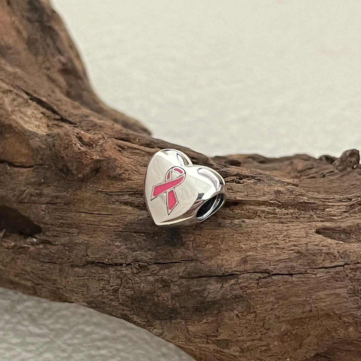 Pink ribbon Exclusive Heart Bead Charm for Pandora Bracelet