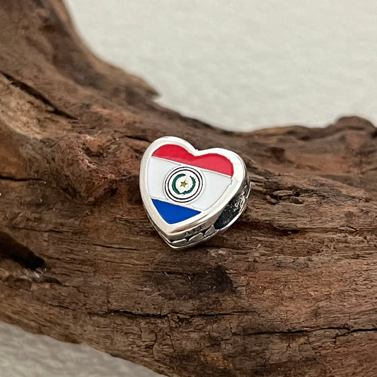 Paraguay Flag Exclusive Heart Bead Charm for Pandora Bracelet