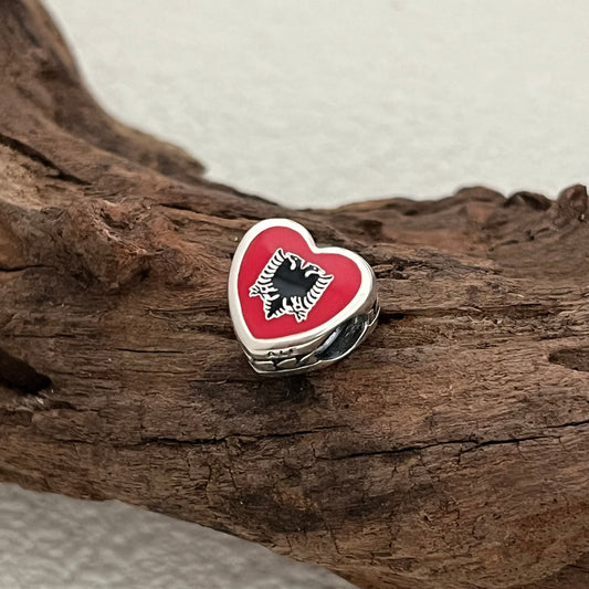 Albania Flag Exclusive Heart Bead Charm for Pandora Bracelet