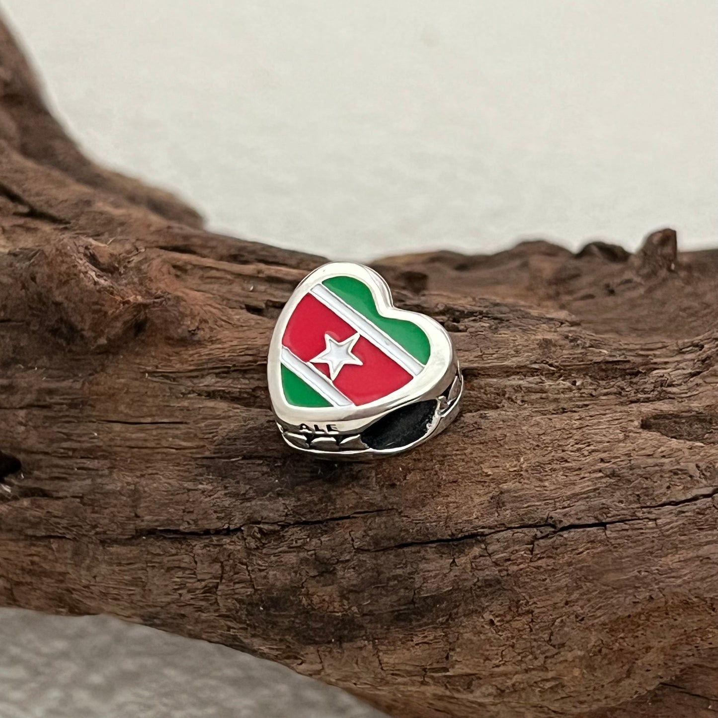 Suriname Flag Exclusive Heart Bead Charm for Pandora Bracelet