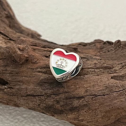 Tajikistan Flag Exclusive Heart Bead Charm for Pandora Bracelet