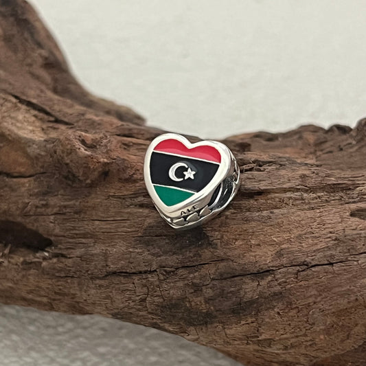 Libya Flag Exclusive Heart Bead Charm for Pandora Bracelet