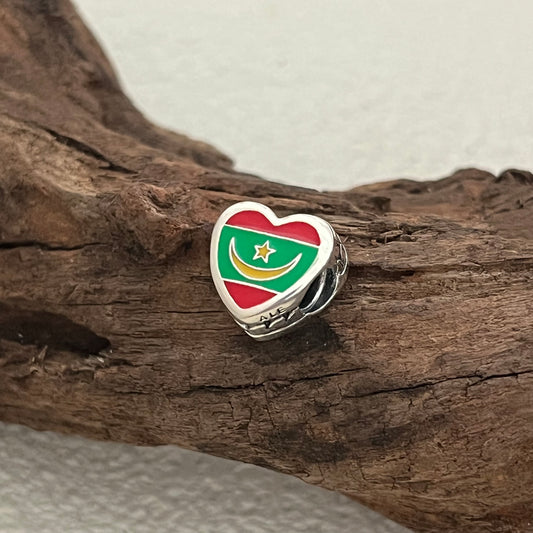 Mauritania Flag Exclusive Heart Bead Charm for Pandora Bracelet