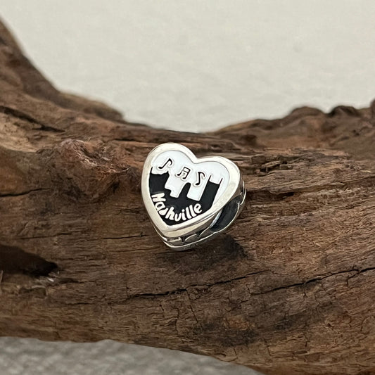 Nashville Music City Exclusive Heart Bead Charm for Pandora Bracelet