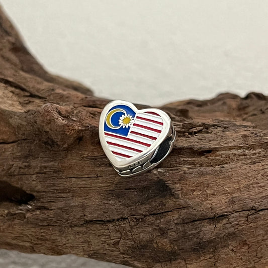 Malaysia Flag Exclusive Heart Bead Charm for Pandora Bracelet