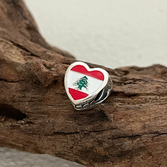 Lebanon Flag Exclusive Heart Bead Charm for Pandora Bracelet