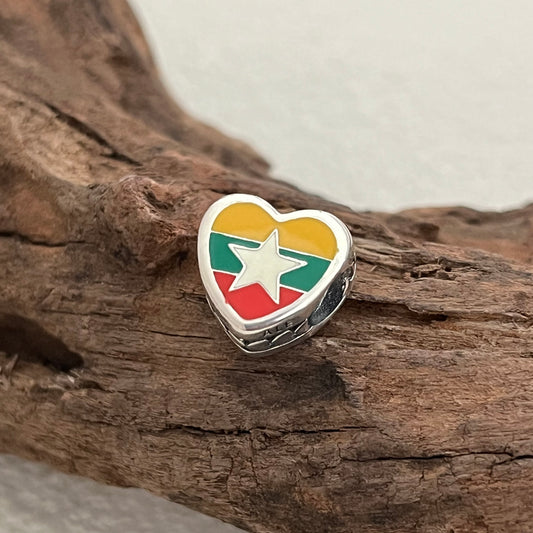 Myanmar Flag Exclusive Heart Bead Charm for Pandora Bracelet