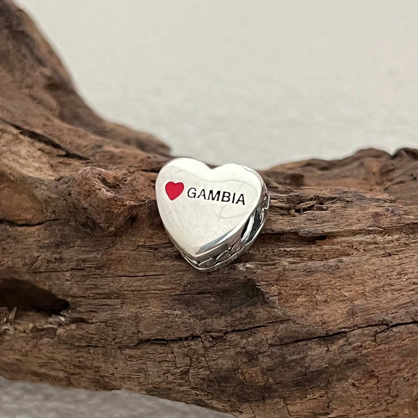 GAMBIA Flag Exclusive Heart Bead Charm for Pandora Bracelet