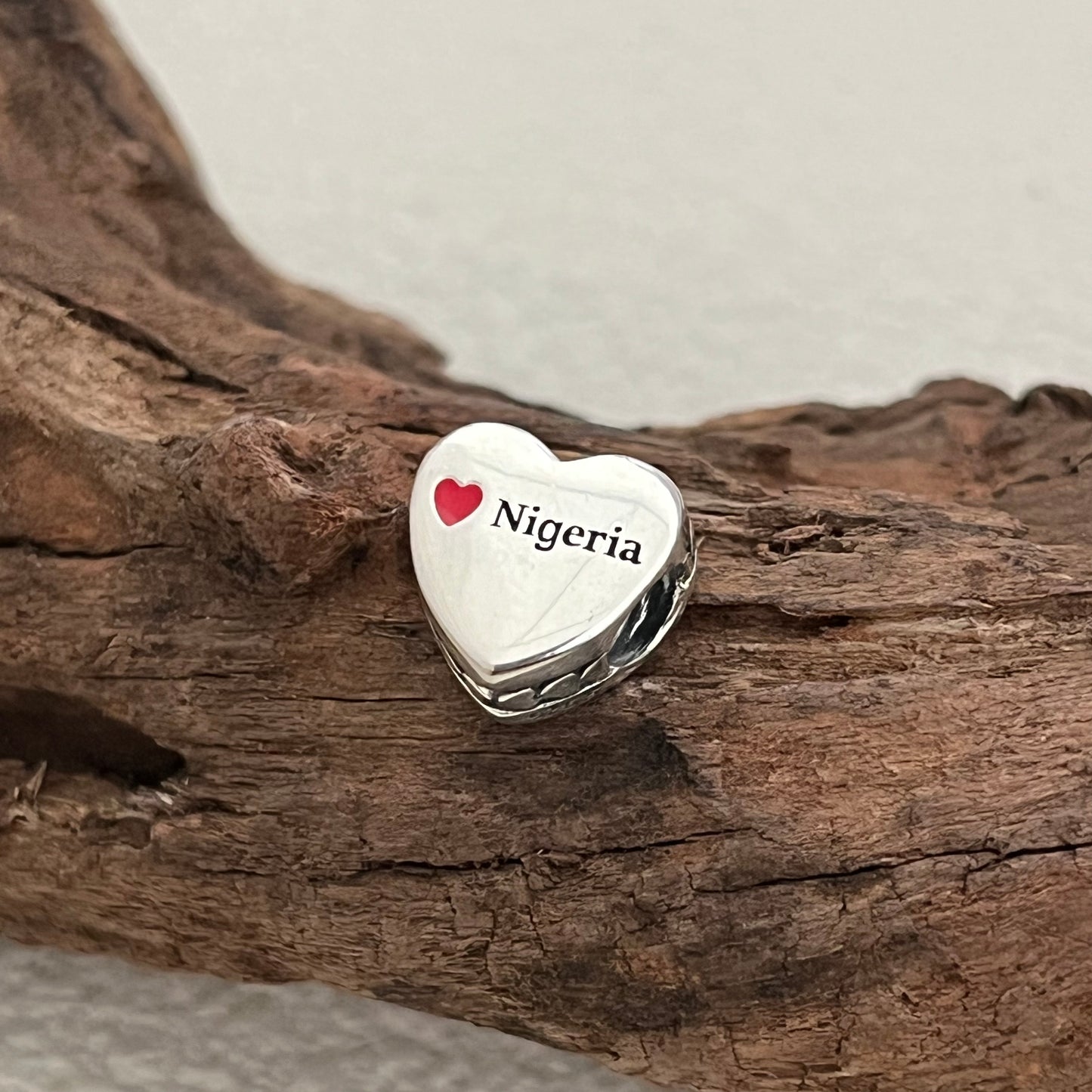 Nigeria Flag Exclusive Heart Bead Charm for Pandora Bracelet