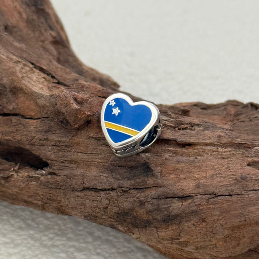 Curaçao Curacao Flag Exclusive Heart Bead Charm for Pandora Bracelet