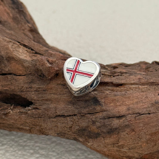 Faroe Islands Flag Exclusive Heart Bead Charm for Pandora Bracelet