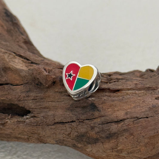 Guninea-Bissau Flag Exclusive Heart Bead Charm for Pandora Bracelet