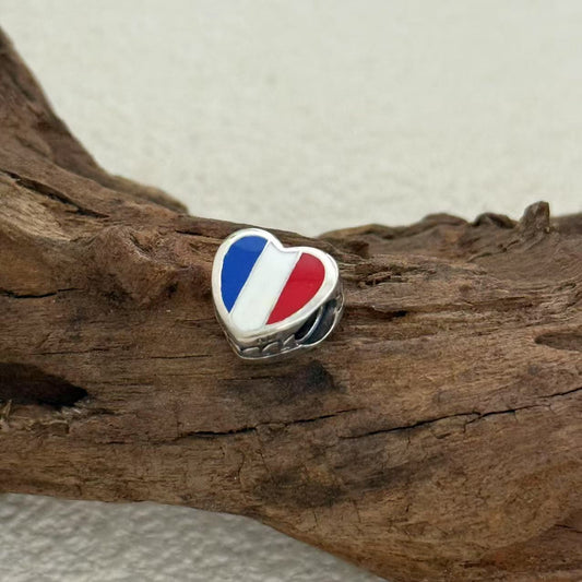 France Flag Exclusive Heart Bead Charm for Pandora Bracelet