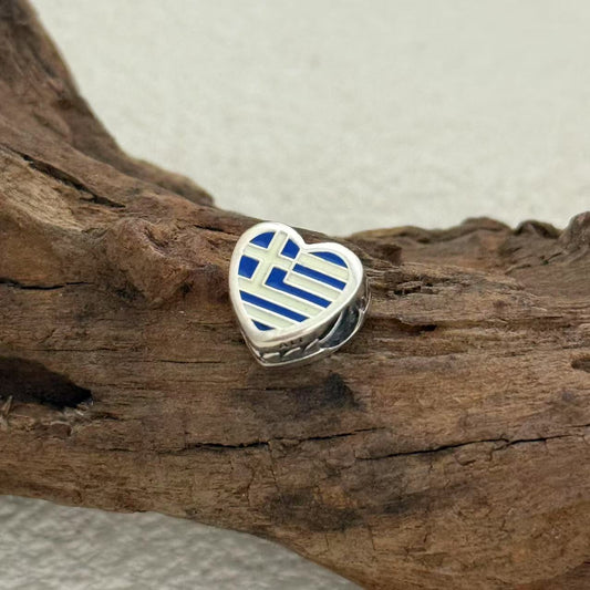 Greece Flag Exclusive Heart Bead Charm for Pandora Bracelet