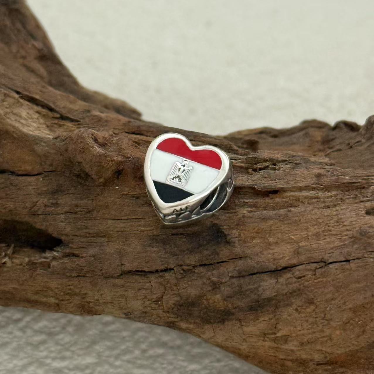 Egypt Flag Exclusive Heart Bead Charm for Pandora Bracelet