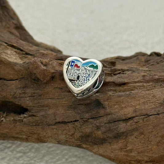 Texas Blue Bonnet Flag Exclusive Heart Bead Charm for Pandora Bracelet
