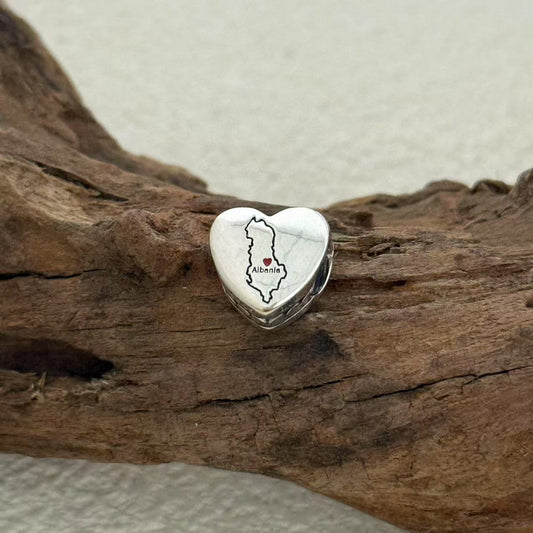 Republic of Albania Map Charm Exclusive Heart Bead Charm for Pandora Bracelet