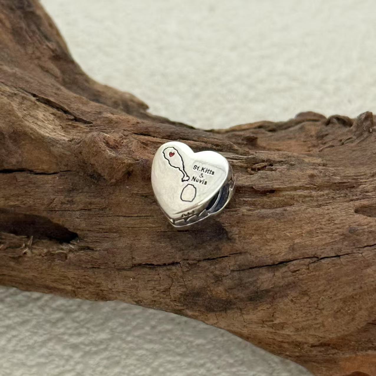 Sk.Kitts & Novis Map Charm Exclusive Heart Bead Charm for Pandora Bracelet