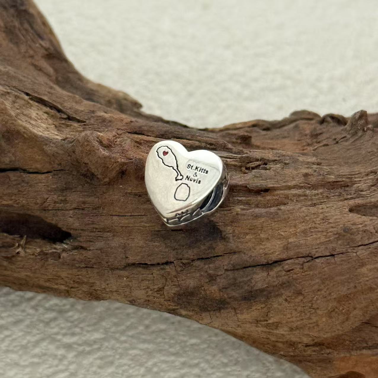 Sk.Kitts & Novis Map Charm Exclusive Heart Bead Charm for Pandora Bracelet