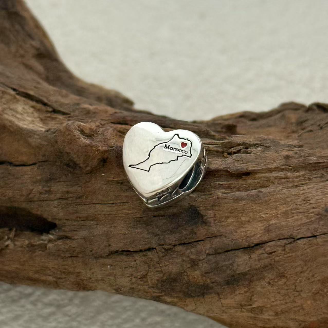 Morrocco Map Charm Exclusive Heart Bead Charm for Pandora Bracelet