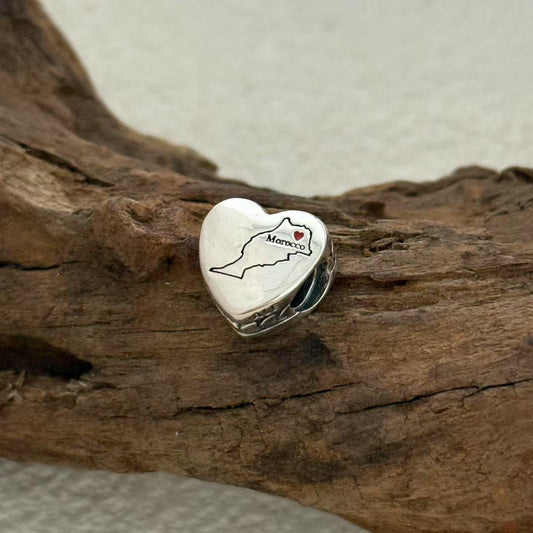 Morrocco Map Charm Exclusive Heart Bead Charm for Pandora Bracelet
