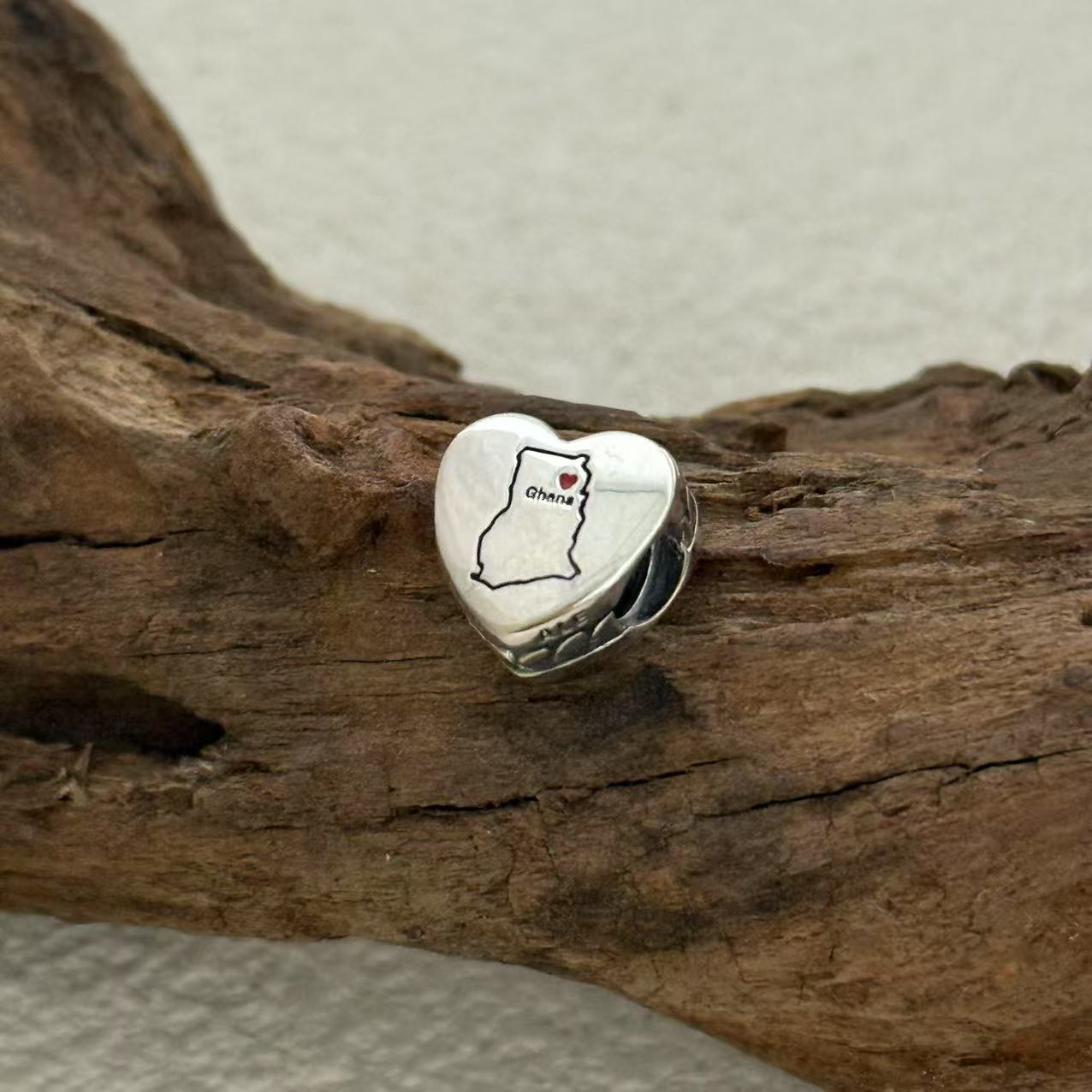 Ghana Map Charm Exclusive Heart Bead Charm for Pandora Bracelet