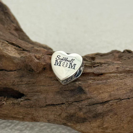 Softball Charm Exclusive Heart Bead Charm for Pandora Bracelet