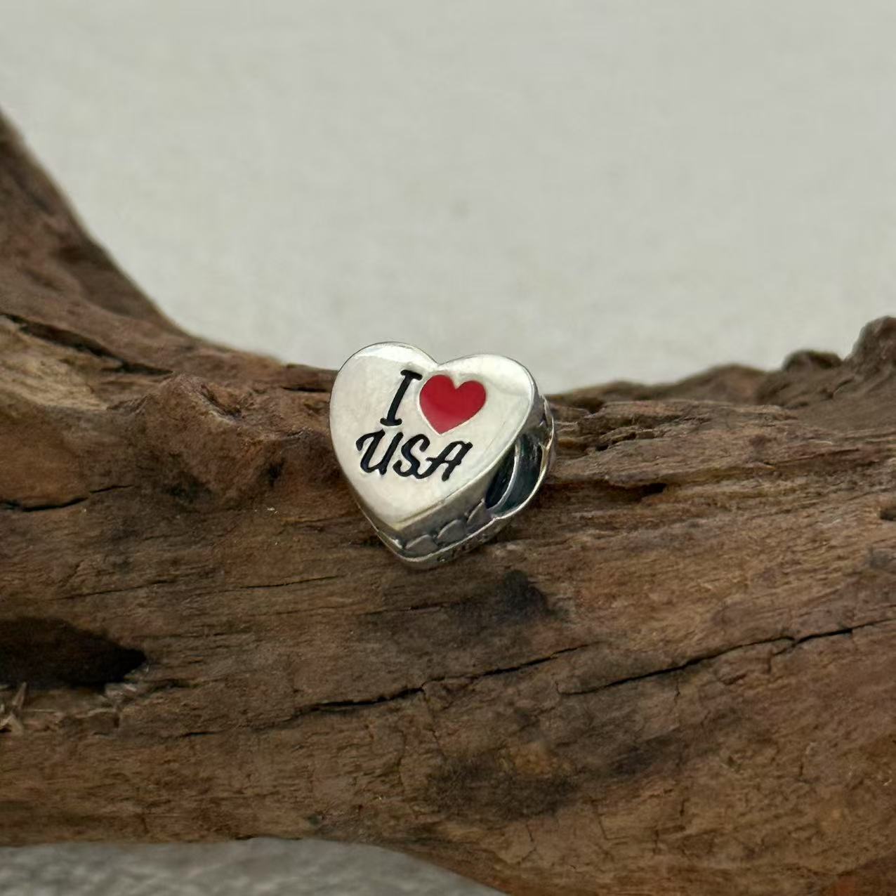 I Love USA Charm Exclusive Heart Bead Charm for Pandora Bracelet