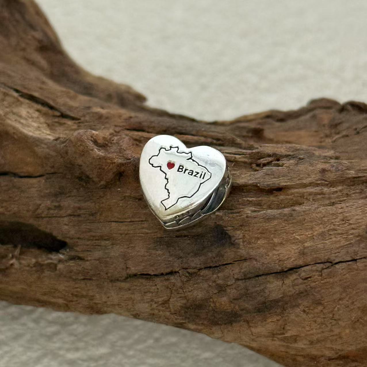 Brazil Map Charm Exclusive Heart Bead Charm for Pandora Bracelet