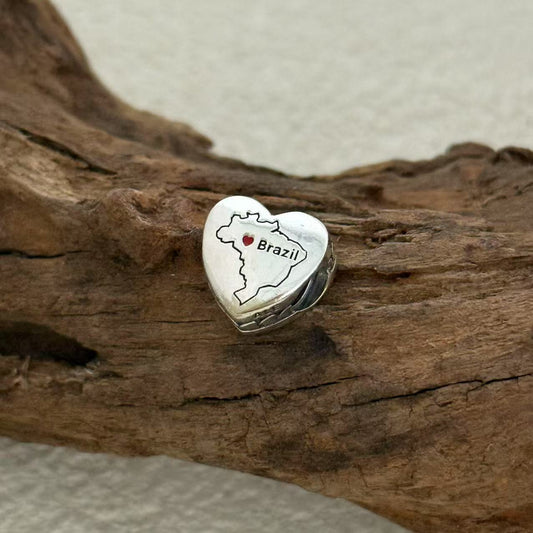 Brazil Map Charm Exclusive Heart Bead Charm for Pandora Bracelet