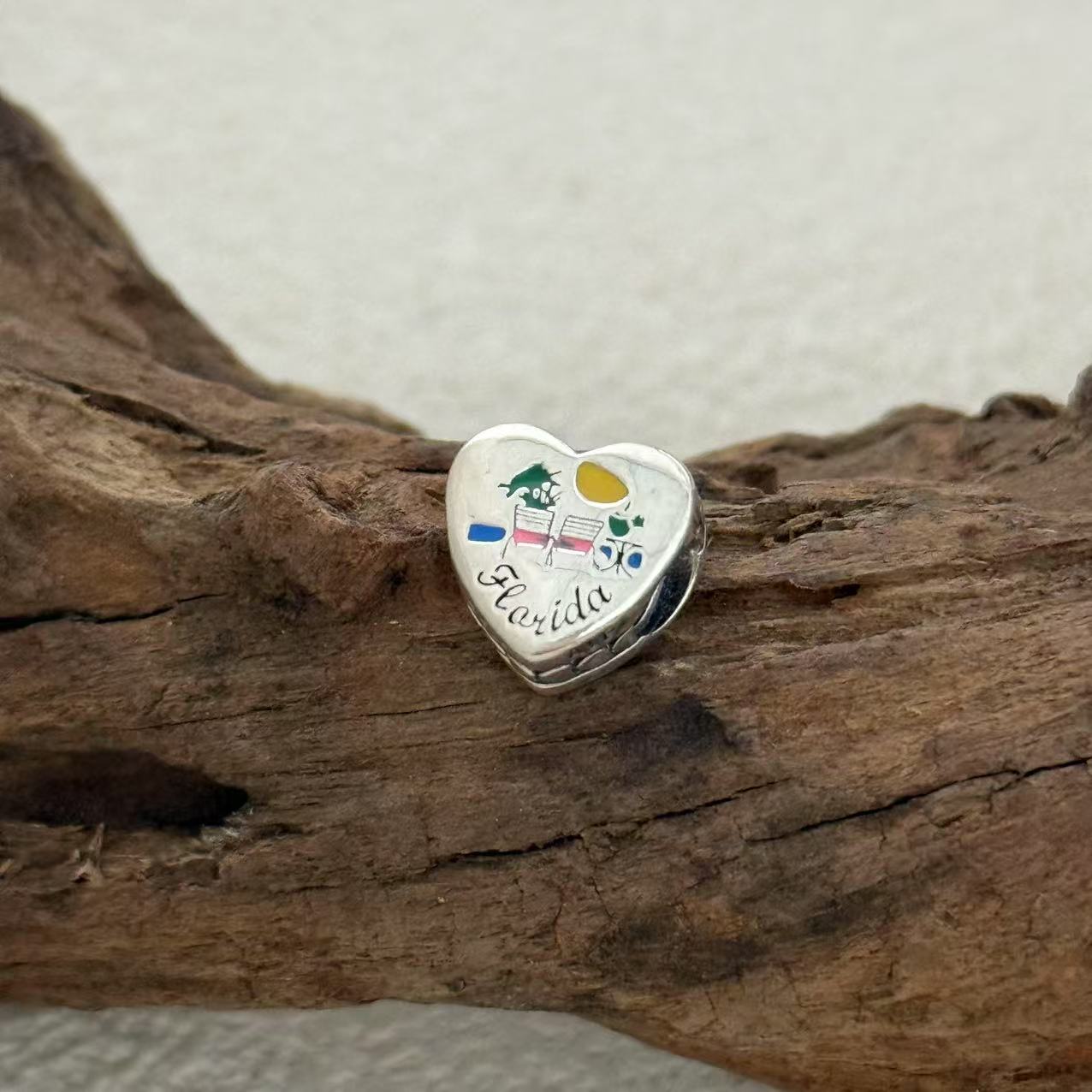 Florida Beach Flamingo Charm Exclusive Heart Bead Charm for Pandora Bracelet