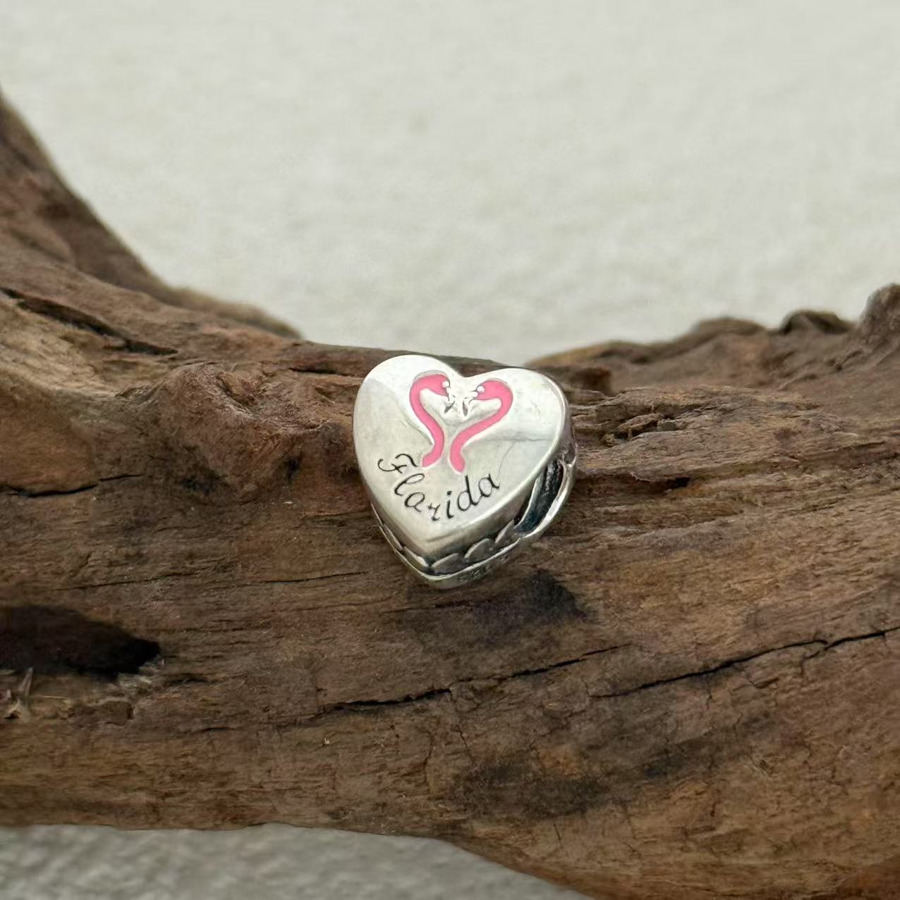 Florida Beach Flamingo Charm Exclusive Heart Bead Charm for Pandora Bracelet