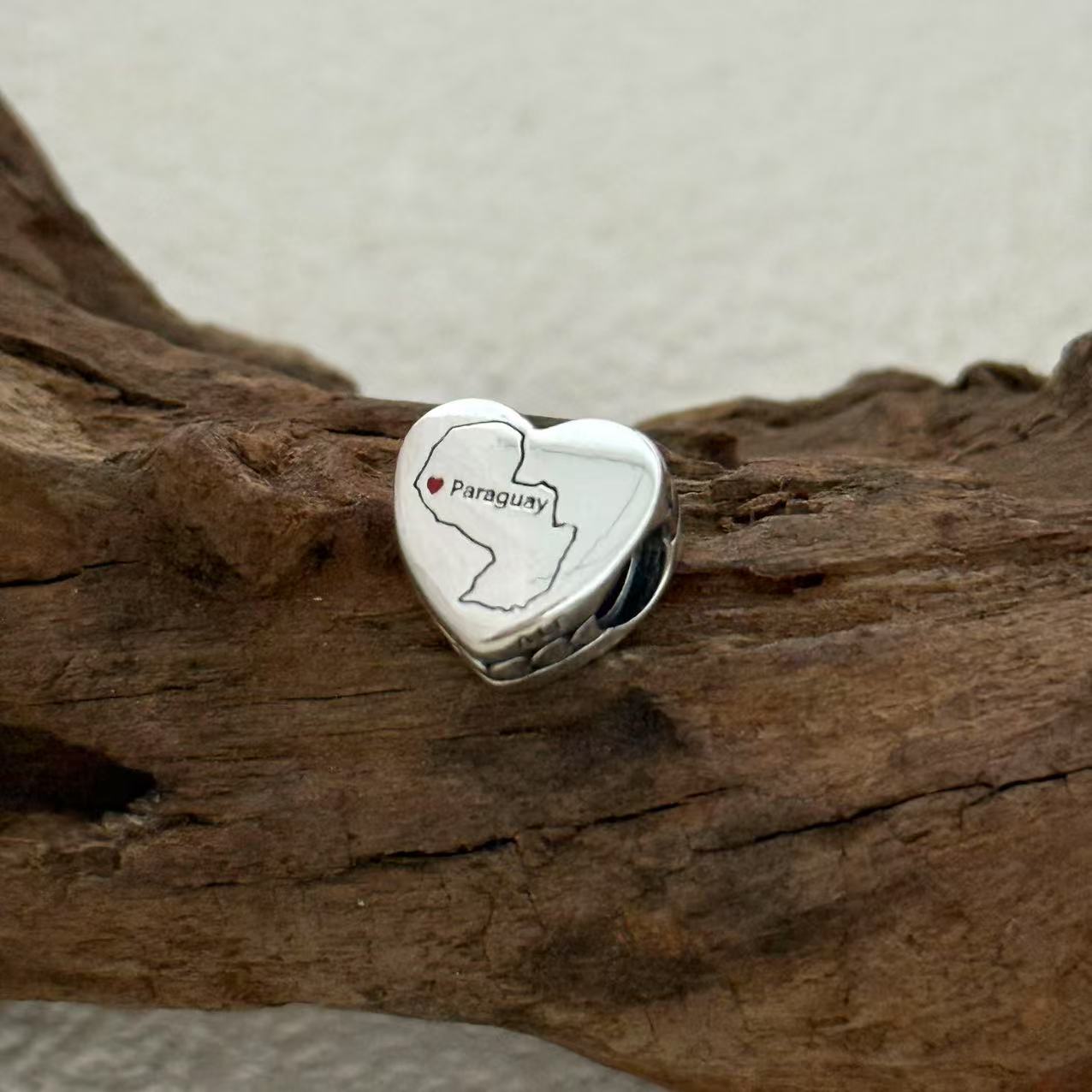 Paraguay Map Exclusive Heart Bead Charm for Pandora Bracelet