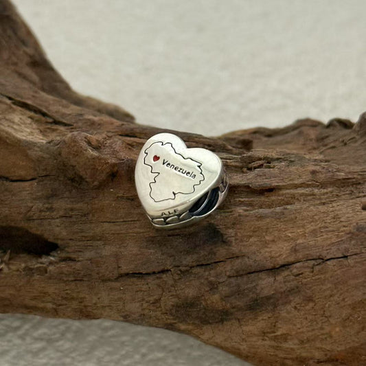 Venezuela Map Exclusive Heart Bead Charm for Pandora Bracelet