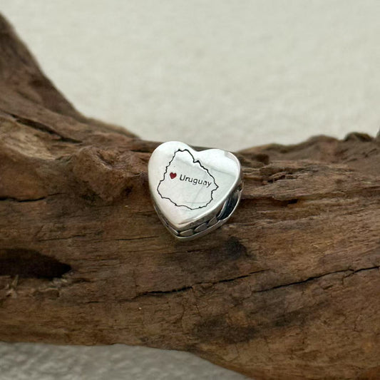 Uruguay Map Exclusive Heart Bead Charm for Pandora Bracelet