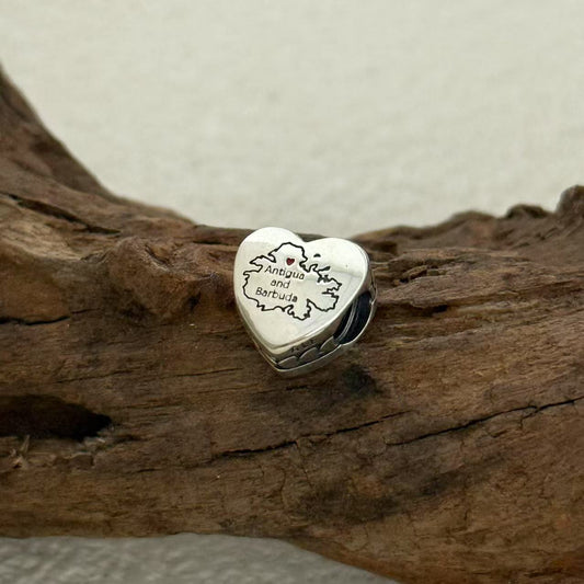 Antigua and Barbuda Map Exclusive Heart Bead Charm for Pandora Bracelet