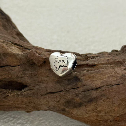 AK Alaska Map Exclusive Heart Bead Charm for Pandora Bracelet